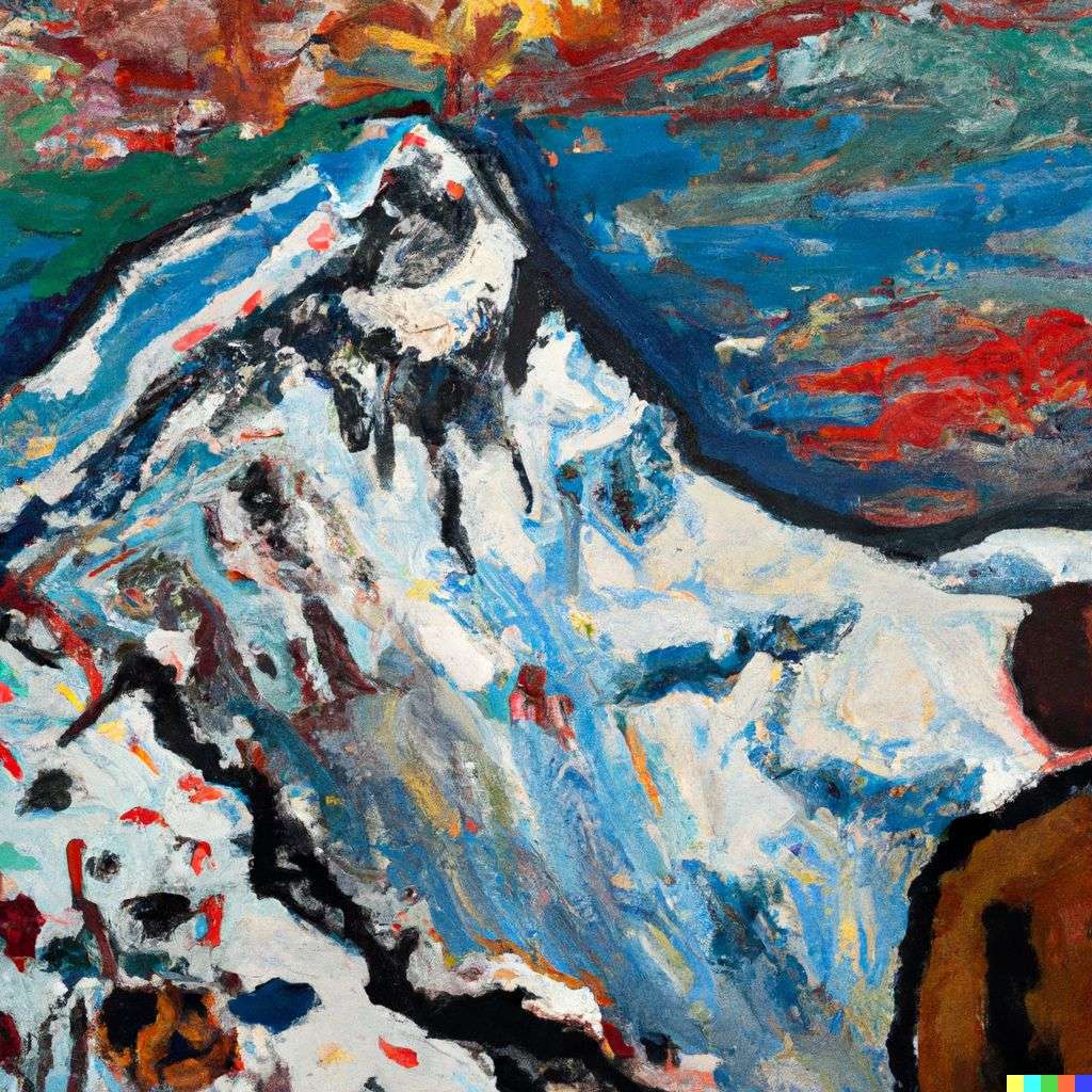 someone gazing at Mount Everest, painting by Jackson Pollock